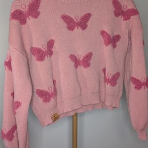 Simply Southern Pink Butterfly Sweater